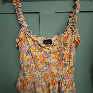 Floral Babydoll Womens Top- Orange and Pink